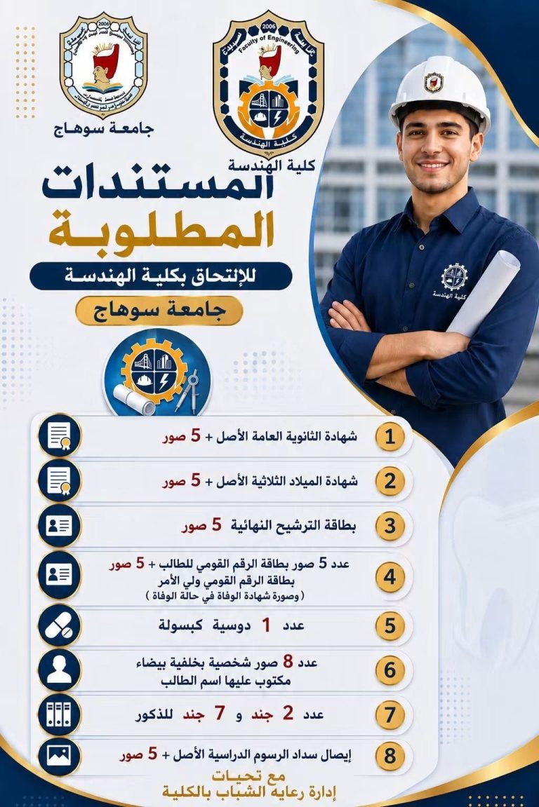 المستندات المطلوبة من الطلاب الجدد للقدم للالتحاق بكلية الهندسة